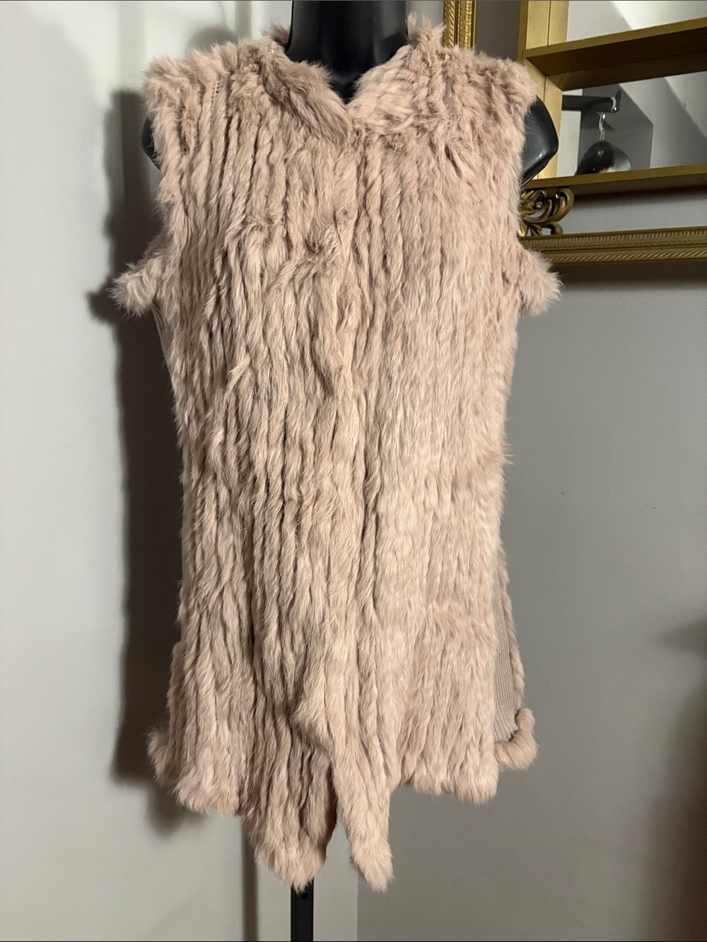 Love Token Medium Rabbit Fur Sleeveless Vest in Blush
